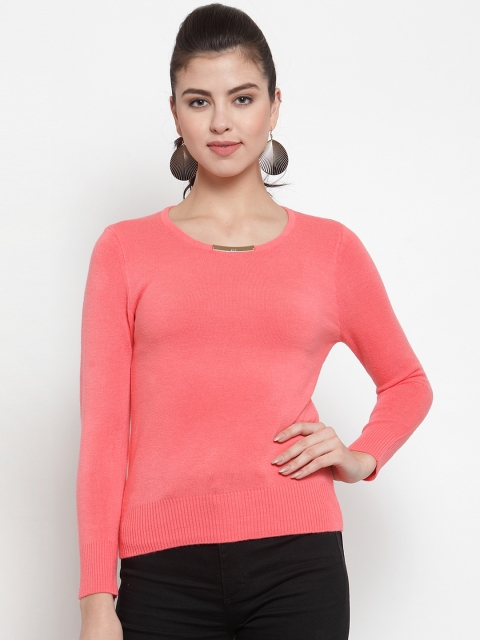 Everlush Women Peach-Coloured Solid Wool Sweater
