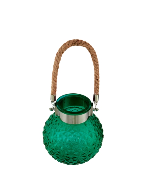 Living Essence Green Textured Glass Flower Vase With Rope Emerald
