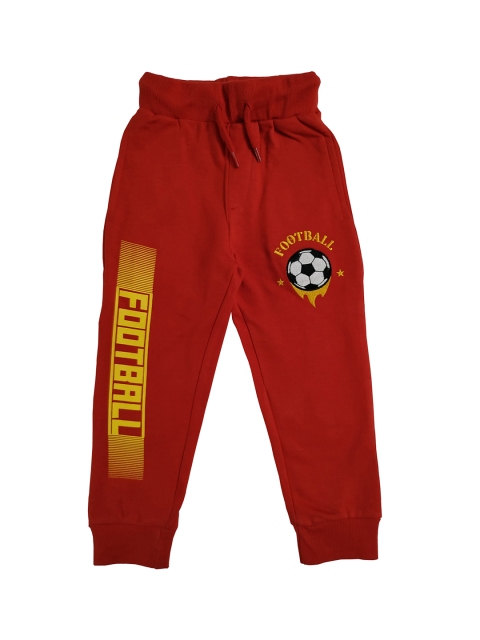 KiddoPanti Boys Red Printed Joggers
