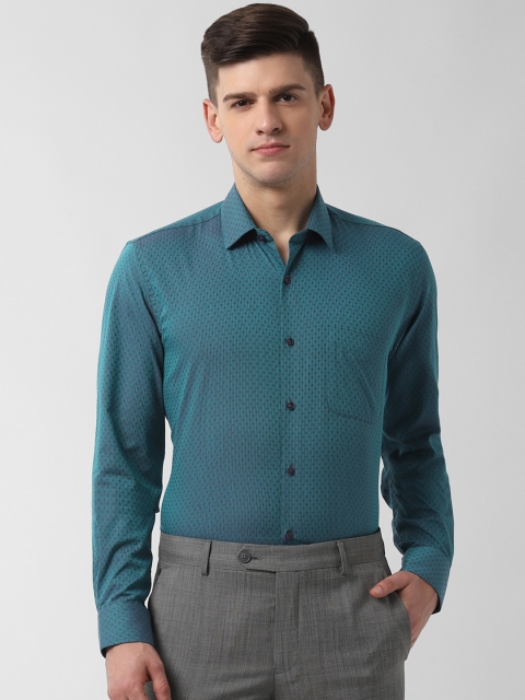 Peter England Men Green Regular Fit Printed Formal Shirt