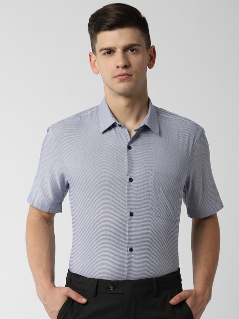 Peter England Men Blue Regular Fit Checked Formal Shirt