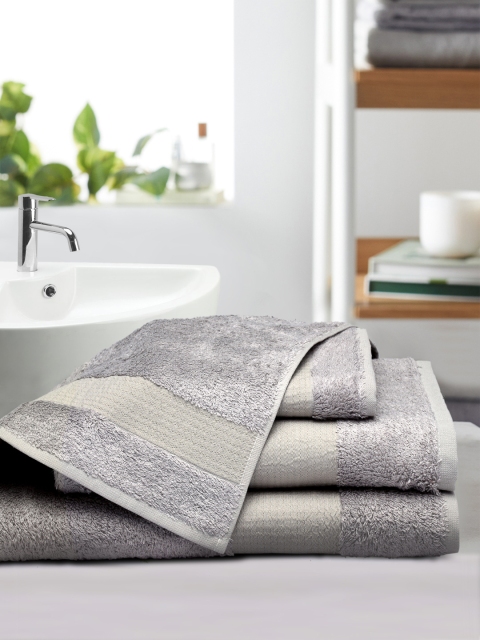 Portico New York Unisex Set of 4 Grey Solid Towel Set