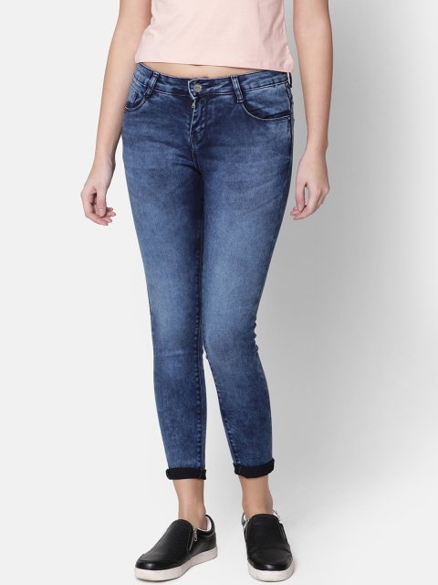 ZHEIA Women Blue Skinny Fit Mid-Rise Clean Look Stretchable Cropped Jeans