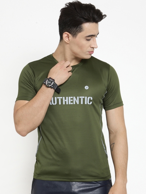 BUKKUM Men Olive Green Printed Round Neck T-shirt