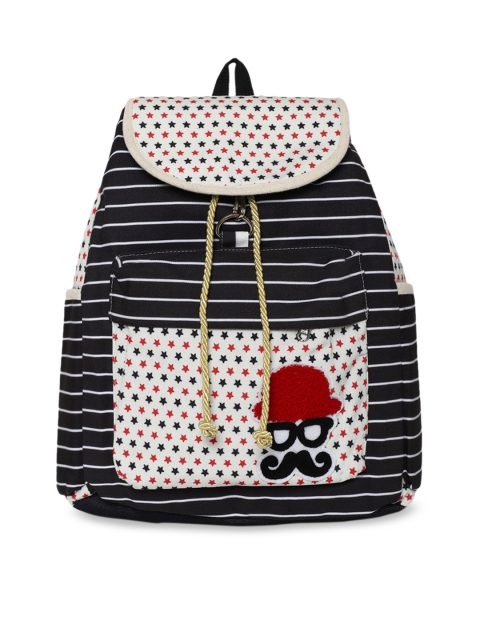 KLEIO Women Black & White Striped Backpack