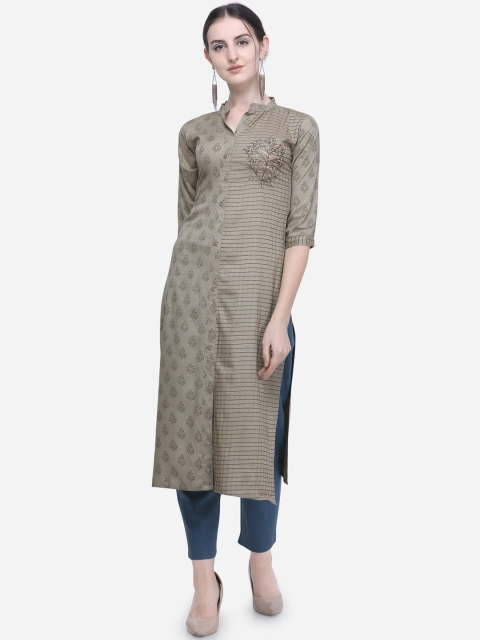 Mirchi Fashion Women Taupe Printed Straight Kurta