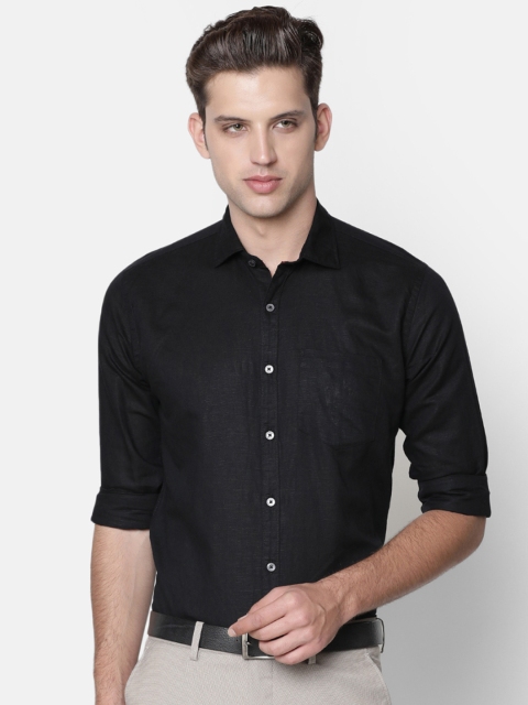 CAVALLO by Linen Club Men Black Regular Fit Solid Formal Shirt