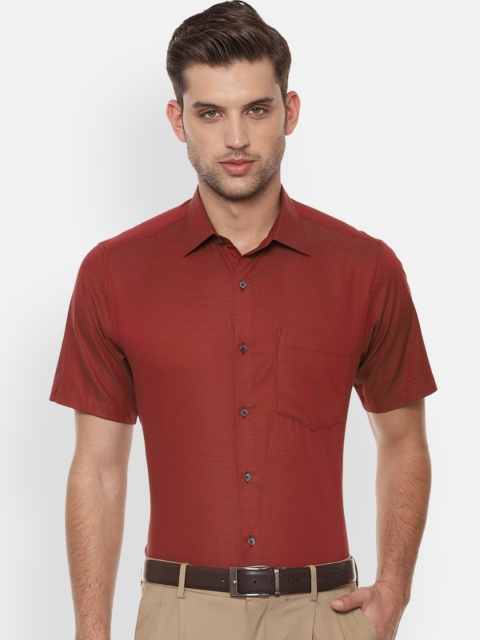 Van Heusen Men Red Regular Fit Solid Formal Shirt