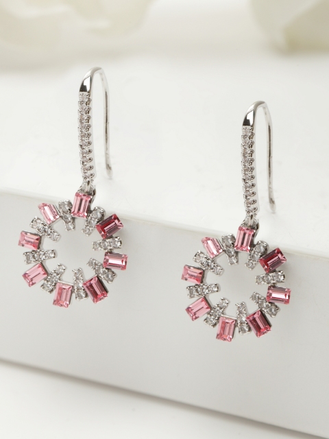 AVANT-GARDE PARIS Rhodium-Plated Silver-Toned & Pink Swarovski Circular Drop Earrings
AVANT-GARDE PARIS Rhodium-Plated Silver-Toned & Pink Swarovski Circular Drop Earrings