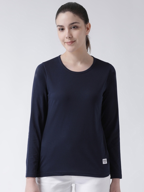 GRIFFEL Women Navy Blue Solid Round Neck T-shirt