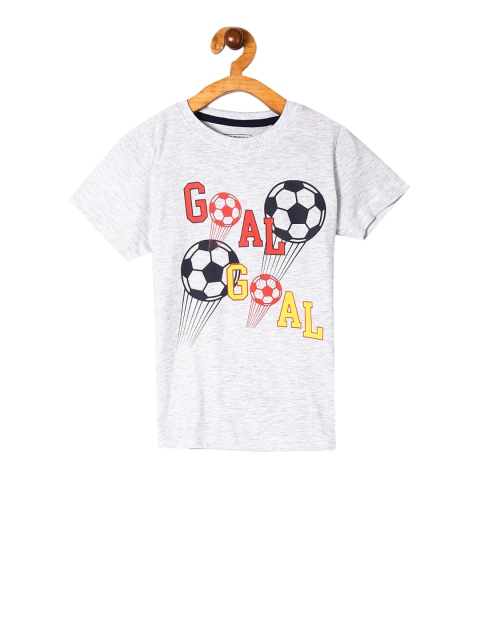 Cherokee Boys Grey Melange Printed Round Neck T-shirt