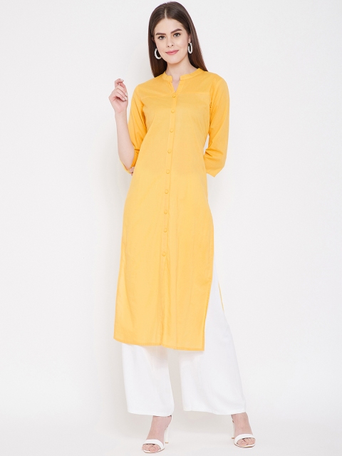 Prakhya Women Mustard Yellow Solid Straight Kurta