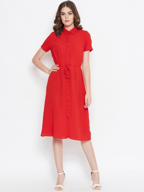 Ruhaans Women Red Solid Shirt Dress
