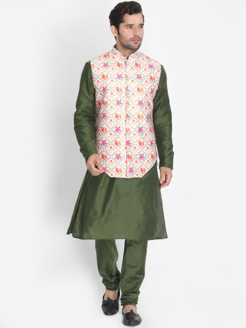 VASTRAMAY Men Green Printed Kurta with Pyjamas