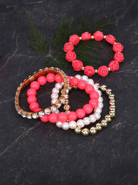 Shining Diva Set of 5 Alloy Bangle-Style Bracelet, Pink