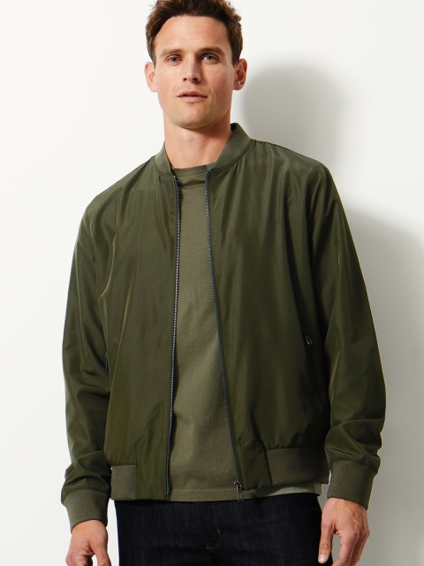 Marks & Spencer Men Olive Green Solid Bomber Jacket