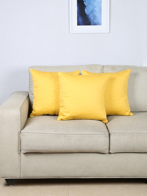 House This Yellow Set of 3 Self Design Square Cushion Covers