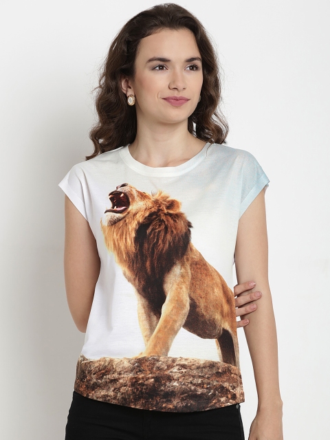 Disney by Wear Your Mind Women White Printed Round Neck T-shirt