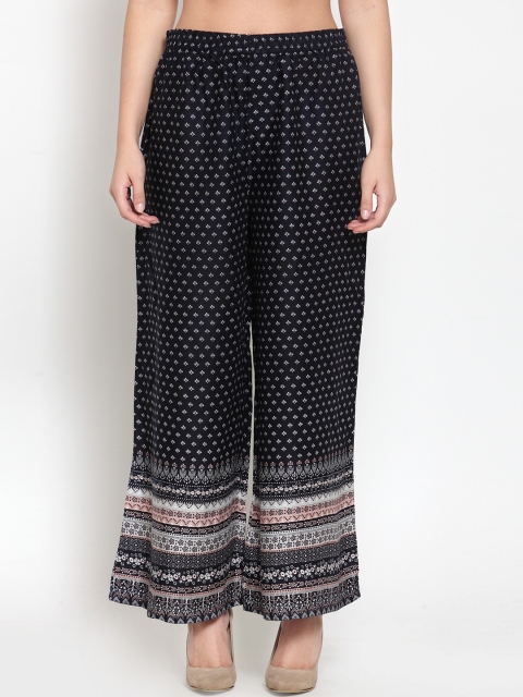 Kiaasa Women Navy Blue Printed Straight Palazzos