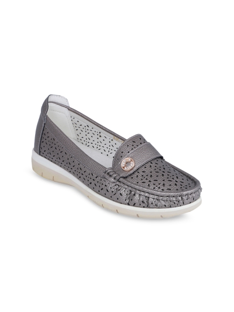 pelle albero Women Gunmetal-Toned Loafers, Metallic
