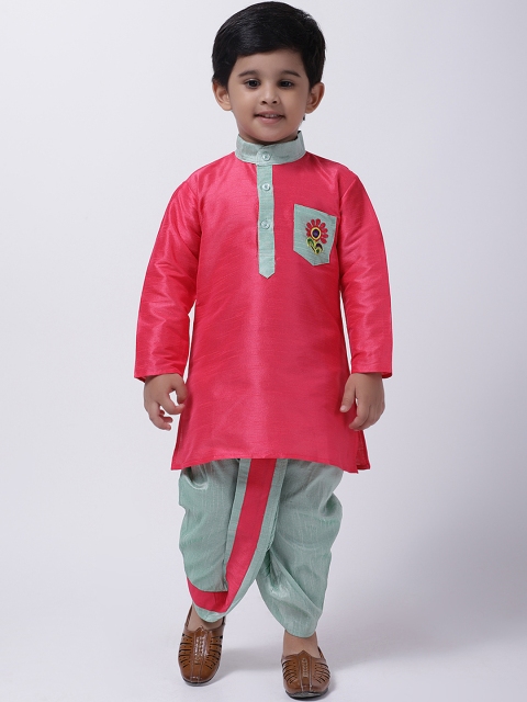 BownBee Boys Red & Grey Yoke Design Kurta with Dhoti Pants