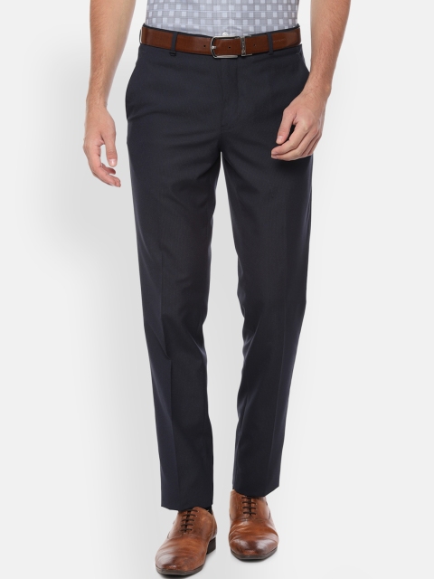Van Heusen Men Navy Blue Slim Fit Striped Formal Trousers