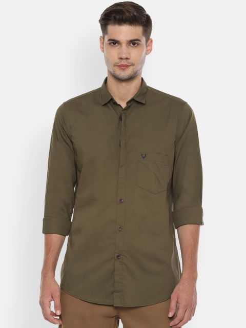 Allen Solly Men Olive Green Slim Fit Solid Casual Shirt