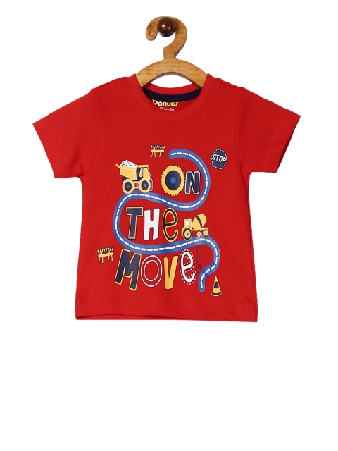 Donuts Boys Red Printed Round Neck T-shirt