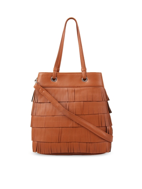 Toteteca Tan Brown Solid Tasslled Shoulder Bag
