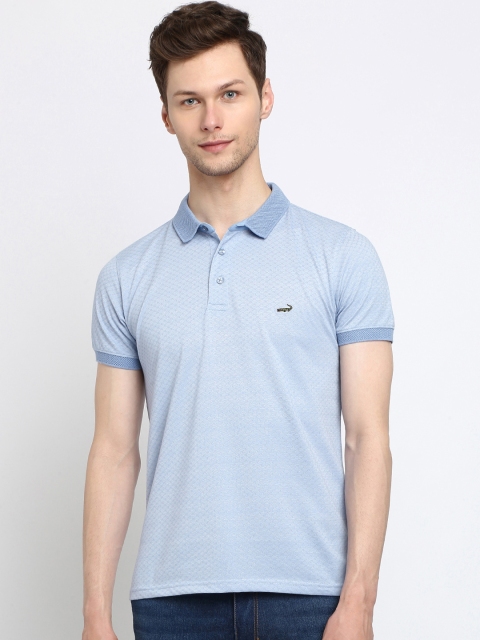 Crocodile Men Blue Printed Polo Collar T-shirt