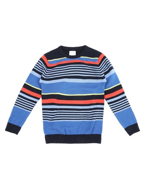 Pantaloons Junior Boys Blue & Black Striped Sweater