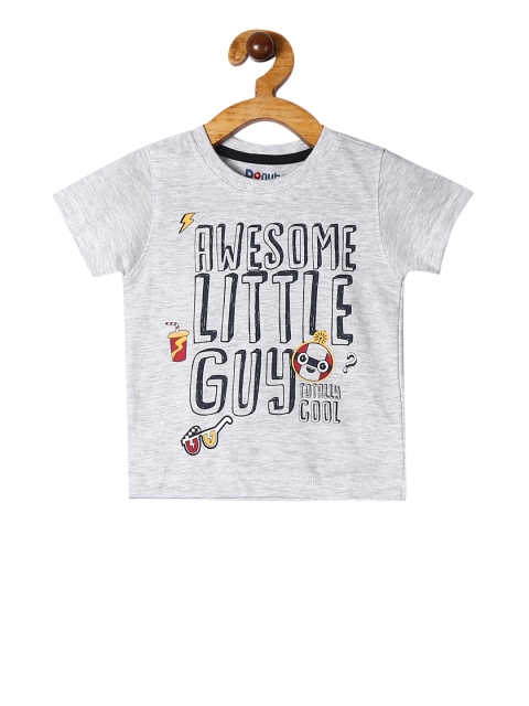 Donuts Boys Grey Melange Printed Round Neck T-shirt