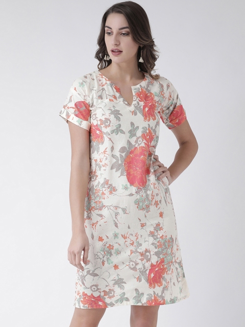 pinwheel Women Off-White Floral Print A-Line Dress
