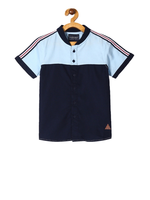 Cherokee Boys Blue Regular Fit Colourblocked Casual Shirt