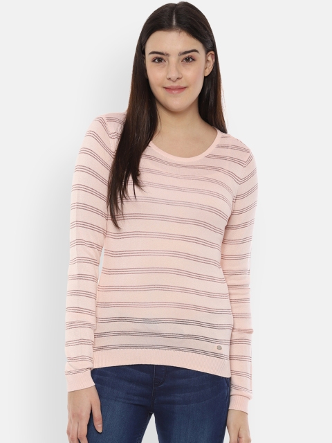 Allen Solly Women Pink Striped Pure Cotton Top