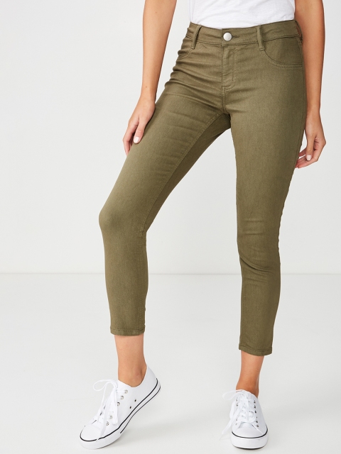 COTTON ON Women Olive Green Skinny Fit Mid-Rise Clean Look Jeans