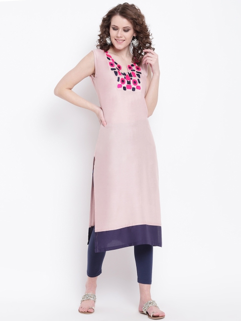 Napra Women Peach-Coloured Yoke Design Straight Kurta