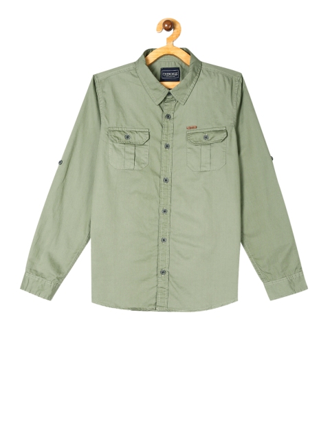 Cherokee Boys Green Regular Fit Solid Casual Shirt