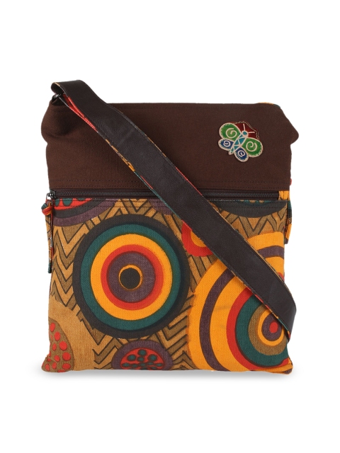 Anekaant Women Brown & Green Printed Sling Bag
