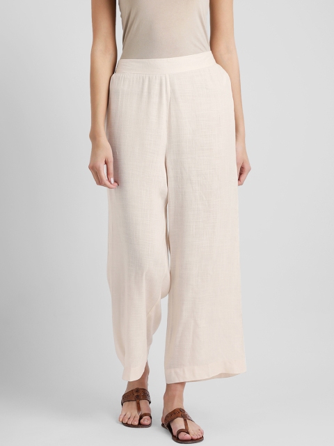 Aayna Women Off-White Solid Straight Palazzos