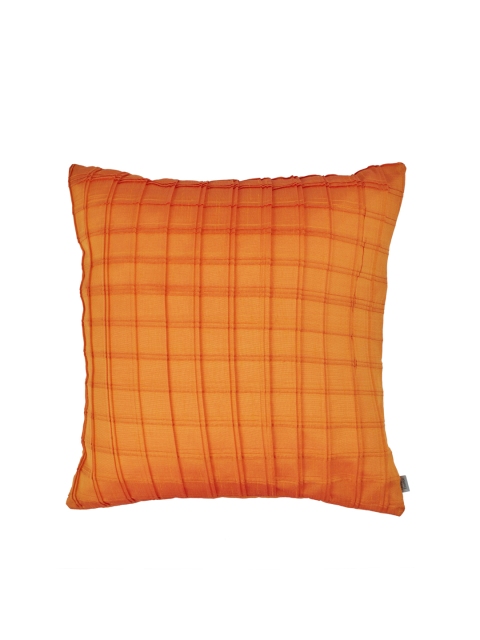 Living Essence Orange Single Checked Square Cushion Covers