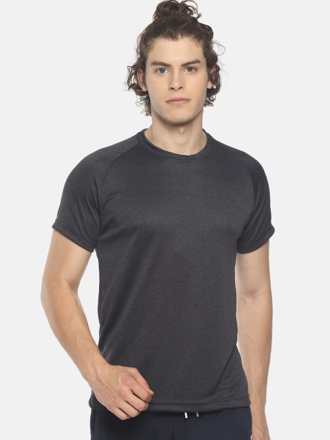 OBOW Men Charcoal Grey Solid Round Neck Dri Fit T-shirt