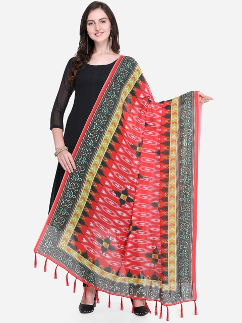 Satrani Red & Black Ikkat Print Dupatta