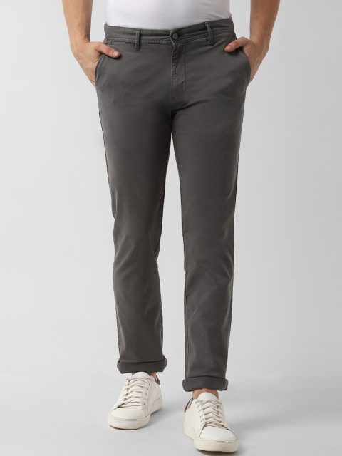 Peter England Casuals Men Grey Slim Fit Solid Regular Trousers