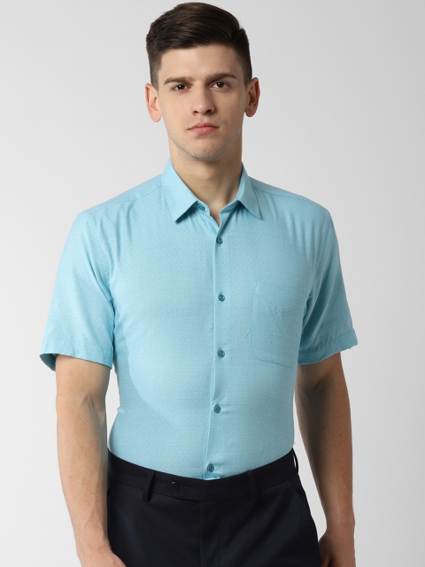 Peter England Men Blue Regular Fit Self Design Formal Shirt