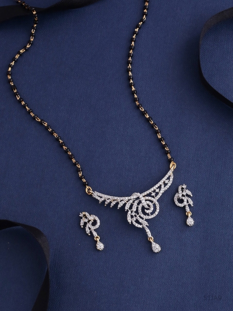 Voylla Women Gold-Plated & Black Mangalsutra with Earrings
