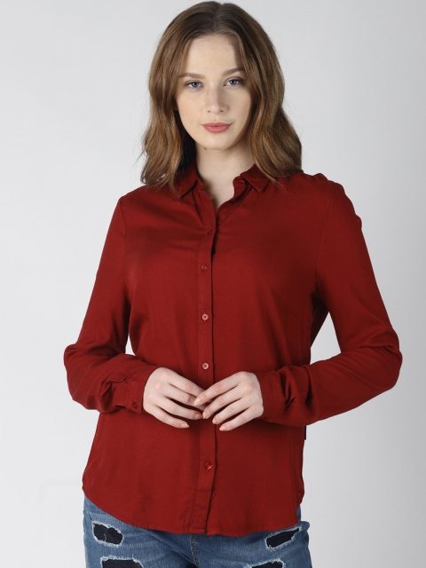 Blue Saint Women Maroon Slim Fit Solid Casual Shirt