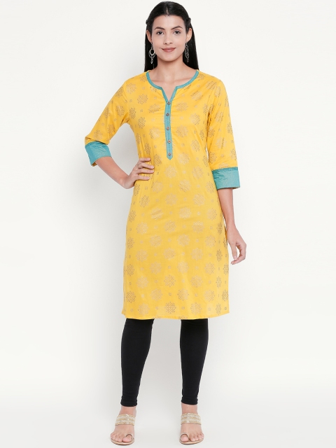 RANGMANCH BY PANTALOONS Women Yellow Printed Straight Kurta