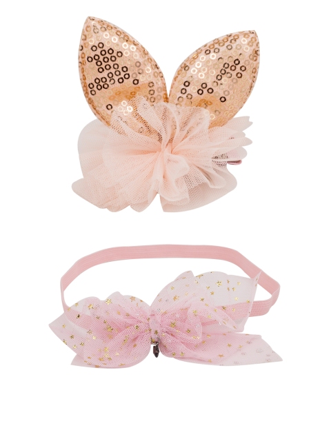 Golden Peacock Set of 2 Embellished Adjustable Hairbands, Pink