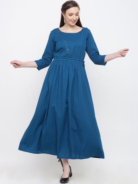 Indian Virasat Women Solid Teal Blue A-Line Dress